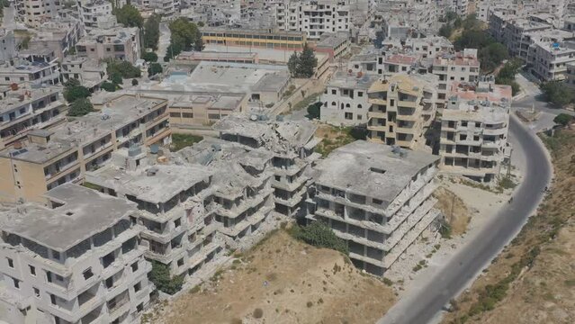 Aerial view of the Syrian city of Jisr al-Shughur, a city in the province