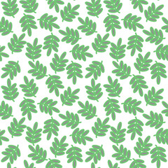 Seamless abstract floral pattern. Grey, green, white. Vector illustration. Botanical texture. Chaotic leaves ornament. Design for textile fabrics, wrapping paper, background, wallpaper, cover.