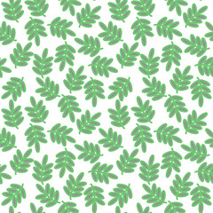 Seamless abstract floral pattern. Grey, green, white. Vector illustration. Botanical texture. Chaotic leaves ornament. Design for textile fabrics, wrapping paper, background, wallpaper, cover.