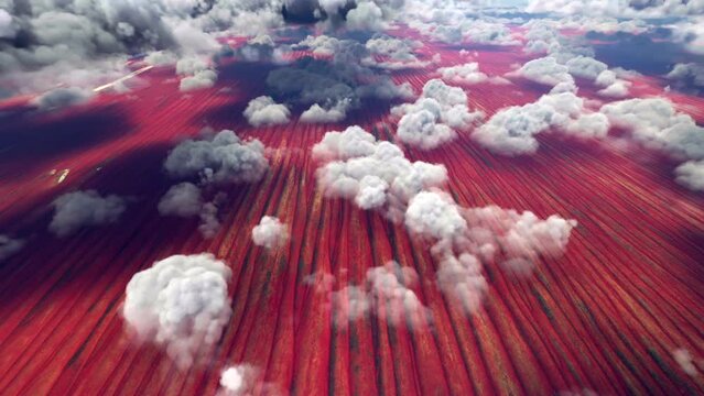 Aerial aeroplane view of Simpson Desert is a large area of dry red sandy plain in Australia with an erg that contains the worlds longest parallel sand dunes 4k high resolution quality animation