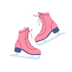 Isolated illustration of women's pink figure skating skates. A simple minimalistic illustration in a flat style.