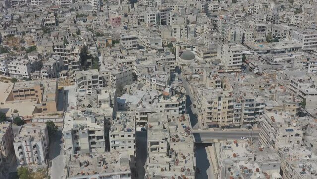Aerial view of the Syrian city of Jisr al-Shughur, a city in the province