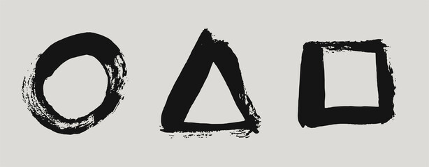 Illustration with strokes of paint in the form of a circle, triangle and square. Vector illustration.
