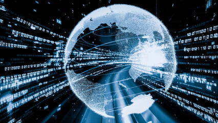 Futuristic global network and tacit digital data transfer 3D graphic . Concept of smart digital...