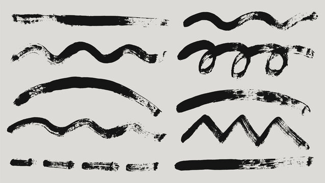 Set of brush strokes: straight, wavy, dotted, arch. Vector illustration. Paint strokes.