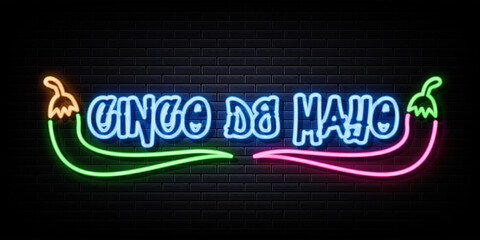 conco de mayo neon sign. design element. light banner. announcement neon signboard.