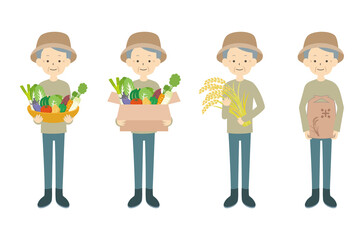 農作物を持つ男性農家　セット
