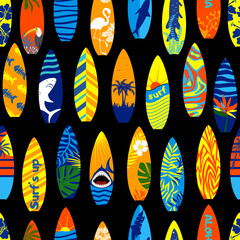 Seamless surfboards. Bright prints for summer clothes.
