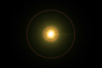 Easy to add lens flare effects for overlay designs or screen blending mode to make high-quality images. Abstract sun burst, digital flare, iridescent glare over black background.