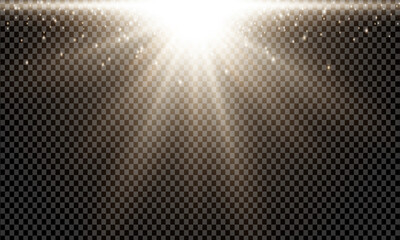 Vector transparent sun light with special glare light effect on transparent background.
