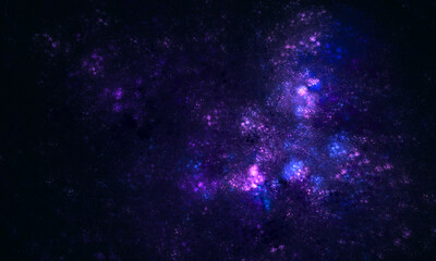 Fantastic clusters of stars, celestial bodies, galactic electricity, nebula and glowing milky way in violet blue colors. Artistic digital 3d representation of astrological aspect of being. Far space.