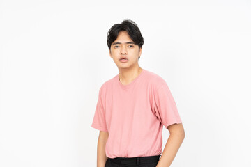 flat face of handsome asian man Wearing T-shirt isolated on white background