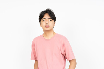 flat face of handsome asian man Wearing T-shirt isolated on white background