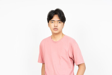 flat face of handsome asian man Wearing T-shirt isolated on white background