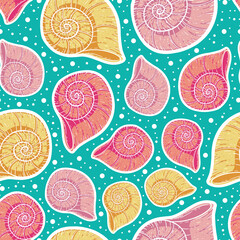 Beautiful Line Art Seashells Seamless Surface Pattern Design