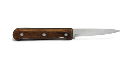 old kitchen knife with wooden handle isolated on white with shadow