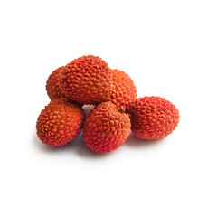ripe unpeeled lychees isolated on white background
