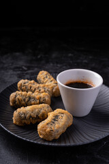 Asian fusion vegan meat-free seaweed and rice rolls with soy sauce