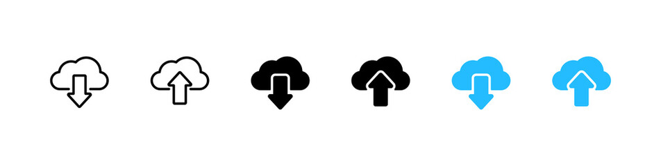 Cloud storage icon set. Cloud with arrow. Flat style. Vector illustration