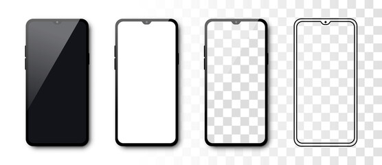 Smartphone mockup set. Realistic and flat style. Cellphone frame. Vector illustration.