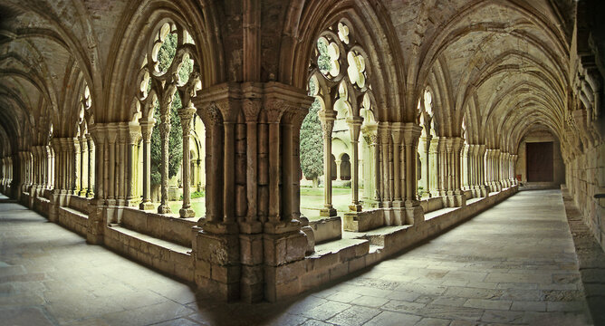 Interior of Royal Abbey of Santa Maria de Poblet. The Royal Abbey of Santa Maria de Poblet is a Cistercian monastery, founded in 1151, Spain, UNESCO World Heritage Site