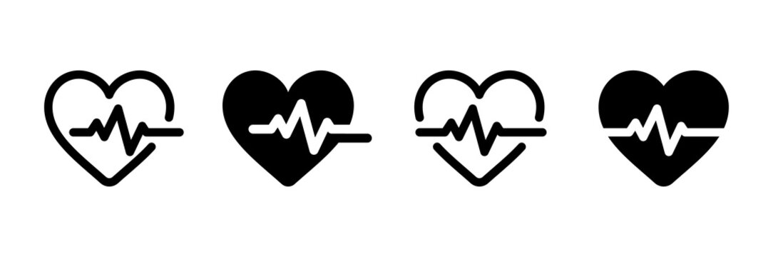 Heart beat icon set. Heart shape with pulse line. Vector illustration