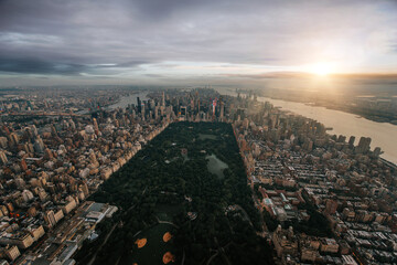 New york and Manhattan view from the helicopter. Tour on an Open doors off helicopter - obrazy, fototapety, plakaty