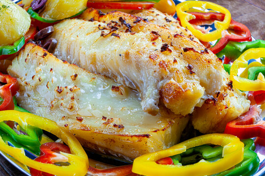 Cod with eggs olives and vegetables