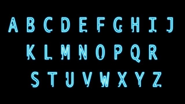 Blue Neon Alphabets Set with Neonic Glow Effect animation. Futuristic Letters with blue Energy Flames and Smokes. Technology Capital Letters Collection	
