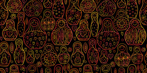 Seamless pattern with russian nesting dolls, Matryoshka