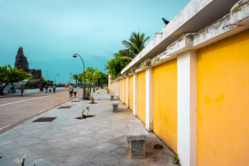 A generic French-style buildings street at a union territory at French colony, Pondicherry also as...