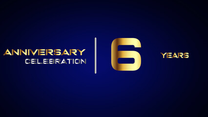 6 year gold anniversary celebration logo, isolated on blue background
