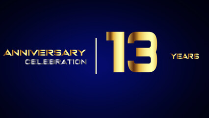 Obraz premium 13 year gold anniversary celebration logo, isolated on blue background