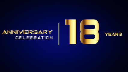 18 year gold anniversary celebration logo, isolated on blue background