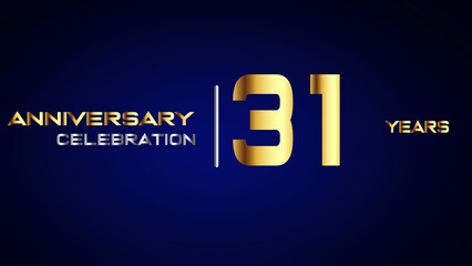 31 year gold anniversary celebration logo, isolated on blue background