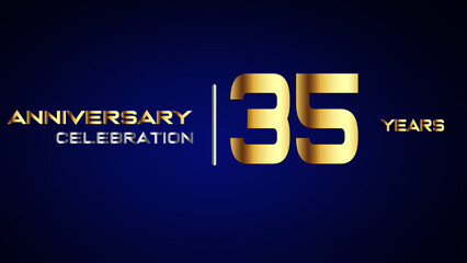 Obraz premium 35 year gold anniversary celebration logo, isolated on blue background