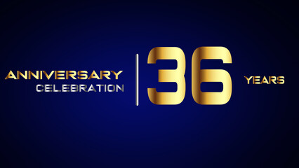 36 year gold anniversary celebration logo, isolated on blue background