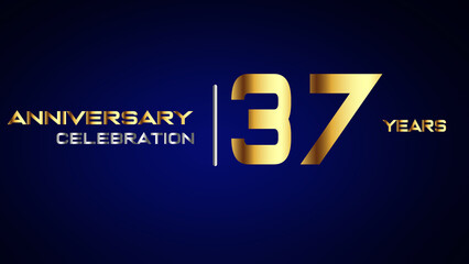 Fototapeta premium 37 year gold anniversary celebration logo, isolated on blue background