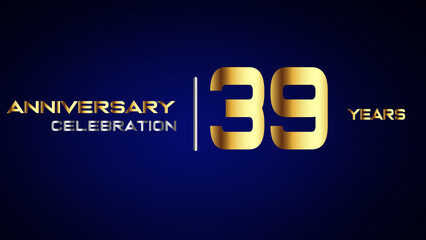Obraz premium 39 year gold anniversary celebration logo, isolated on blue background