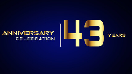 43 year gold anniversary celebration logo, isolated on blue background - obrazy, fototapety, plakaty