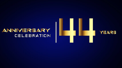 Fototapeta na wymiar 44 year gold anniversary celebration logo, isolated on blue background