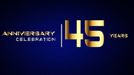 Fototapeta na wymiar 45 year gold anniversary celebration logo, isolated on blue background 