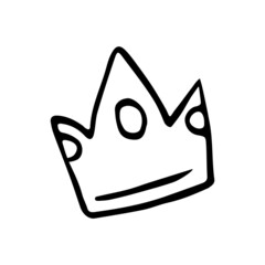 Hand drawn doodle princess crown. Vector black and white crown. Outline.