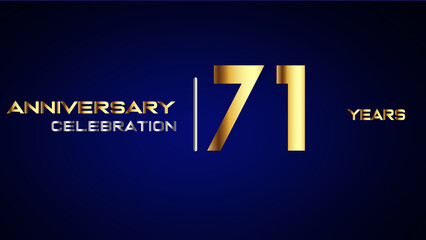 71 year gold anniversary celebration logo, isolated on blue background