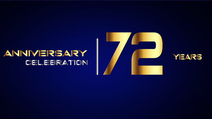 Fototapeta na wymiar 72 year gold anniversary celebration logo, isolated on blue background