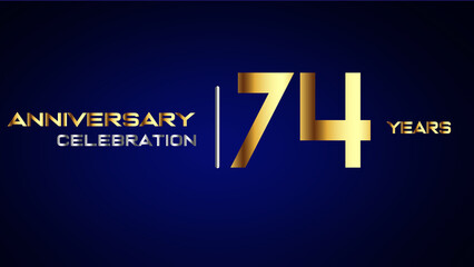 74 year gold anniversary celebration logo, isolated on blue background
