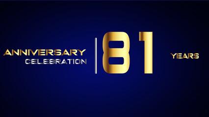 81 year gold anniversary celebration logo, isolated on blue background