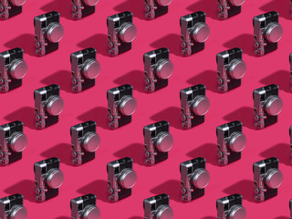 Retro Camera Endless Seamless Pink Pattern on Pink Background