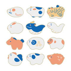 丸くかわいい十二支のイラスト