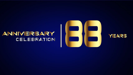 88 year gold anniversary celebration logo, isolated on blue background
